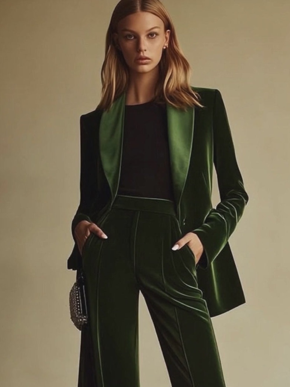 Oyrosy Green Velour Blazer Jacket